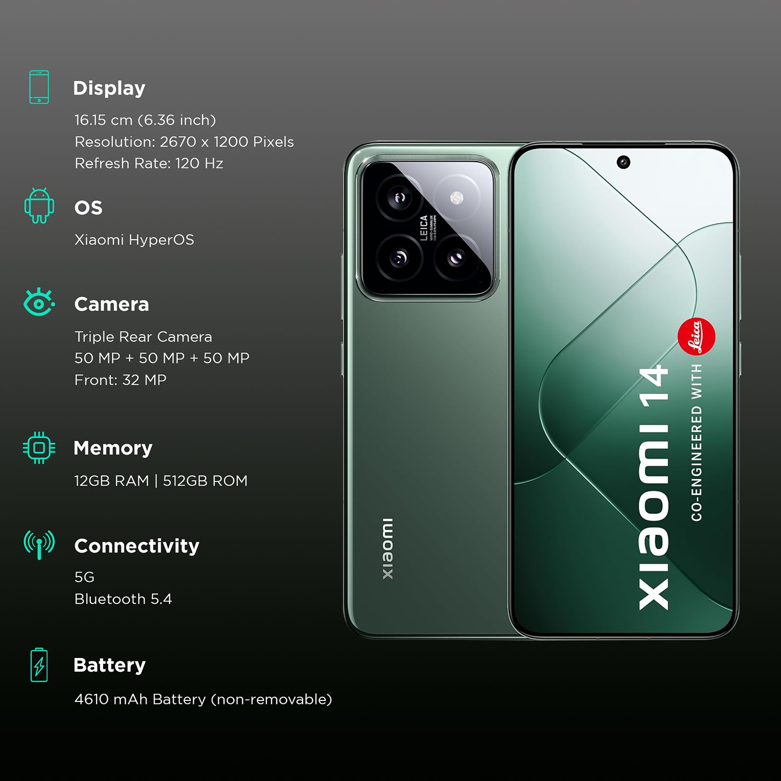 Buy Xiaomi 14 5G (12GB RAM, 512GB, Jade Green) Online – Croma